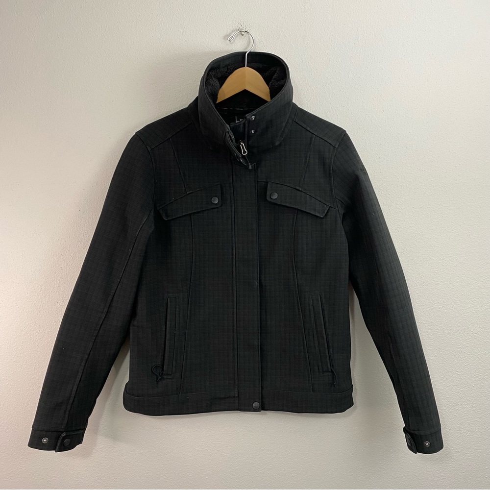 North Face Plaid Soft Shell Jacket Gray Black Stripes Ski‎ Outdoor Women’s Large